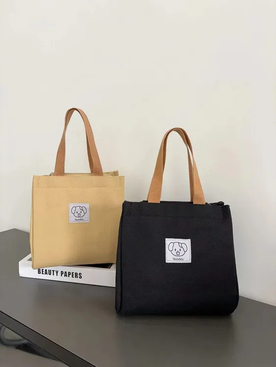 加厚帆布纯色手提袋日式便当包妈咪上班族外出带饭简约拎包饭盒新