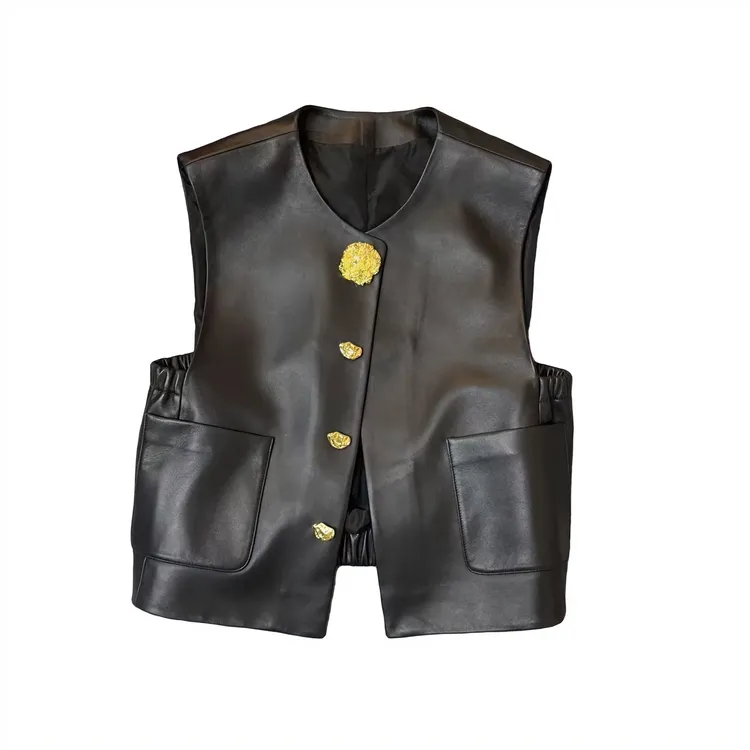 2023年秋季欧货新款真皮百搭短款马甲无袖休闲轻奢女气质2370