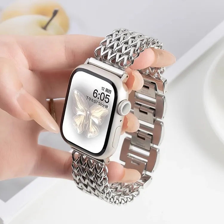 适用苹果S10手表iwatch9表带applewatch8麦穗金属钢带高级星光色