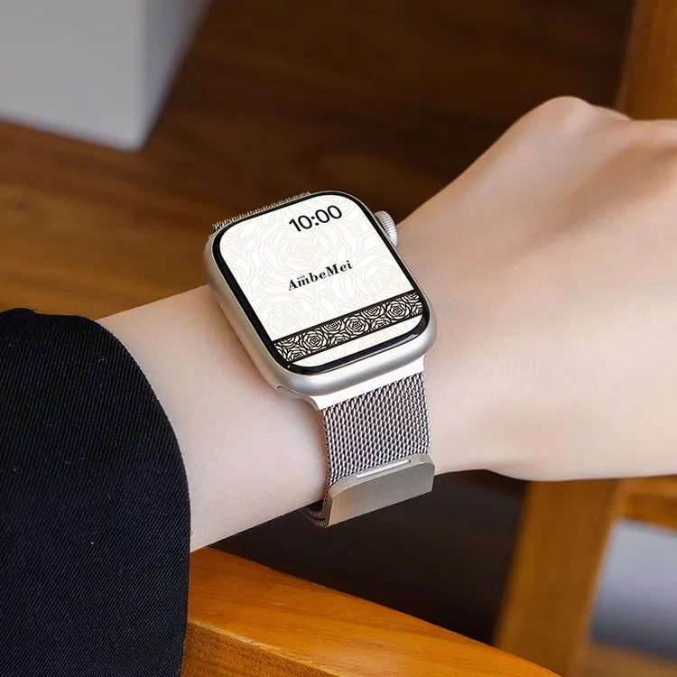 适用iwatch表带苹果S10手表applewatch表带s9米兰尼斯s8金属7透气