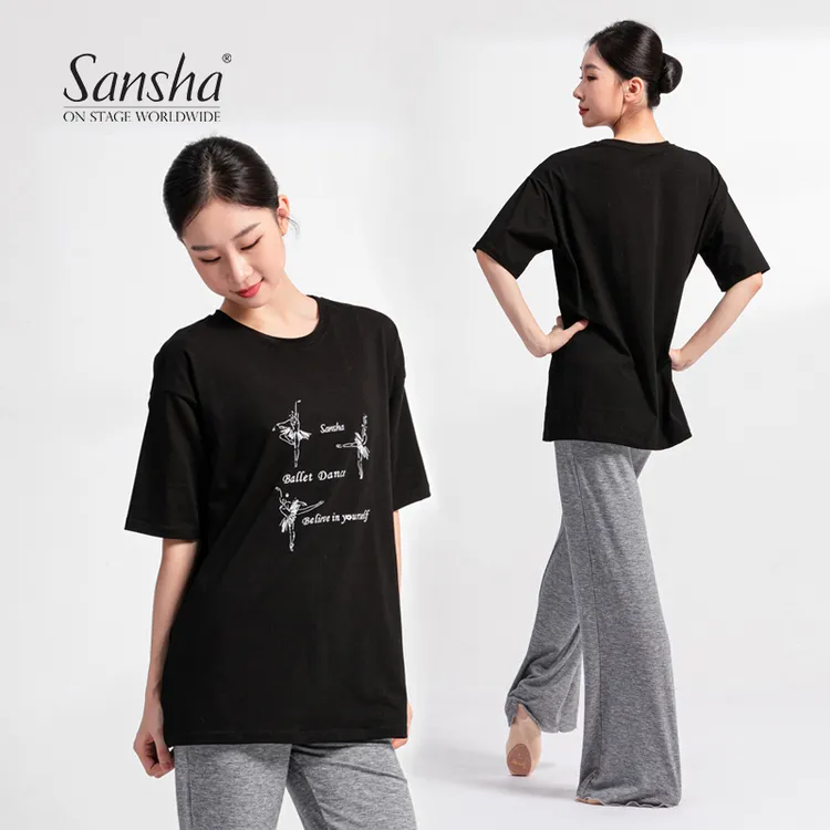 Sansha/三沙 宽松舞蹈练功服上衣女中国舞现代短袖芭蕾舞服休闲服