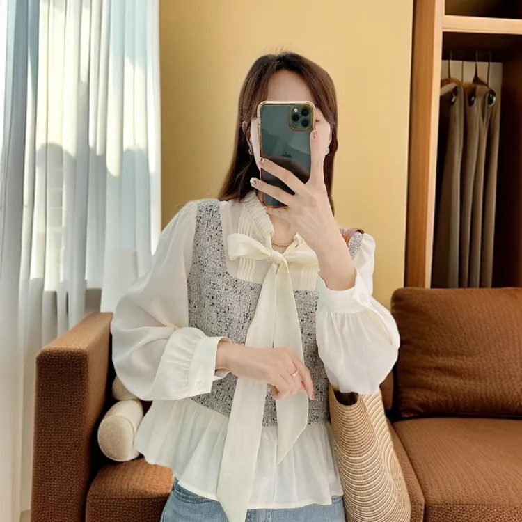 2024早秋假两件衬衫女新款秋装爆款宽松法式气质长袖上衣女春秋SH