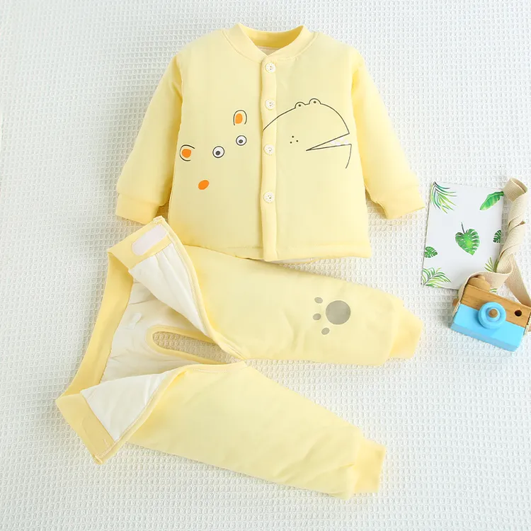 新生婴儿衣服秋冬款加厚夹棉分体魔术贴开裆套装初生宝宝小孩衣服