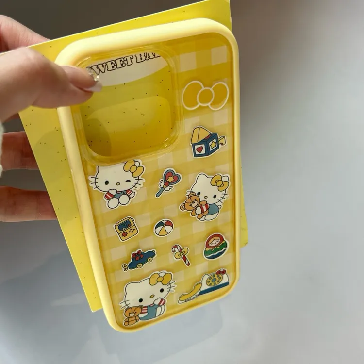二合一黄格纹KT猫iPhone15苹果13手机壳14拆卸12promax小众11可爱
