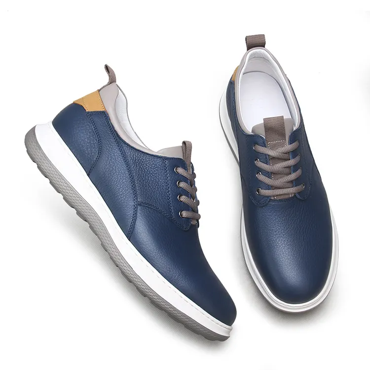 男士休闲鞋真皮2023春季新款软牛皮软底运动时尚蓝色轻便休闲皮鞋
