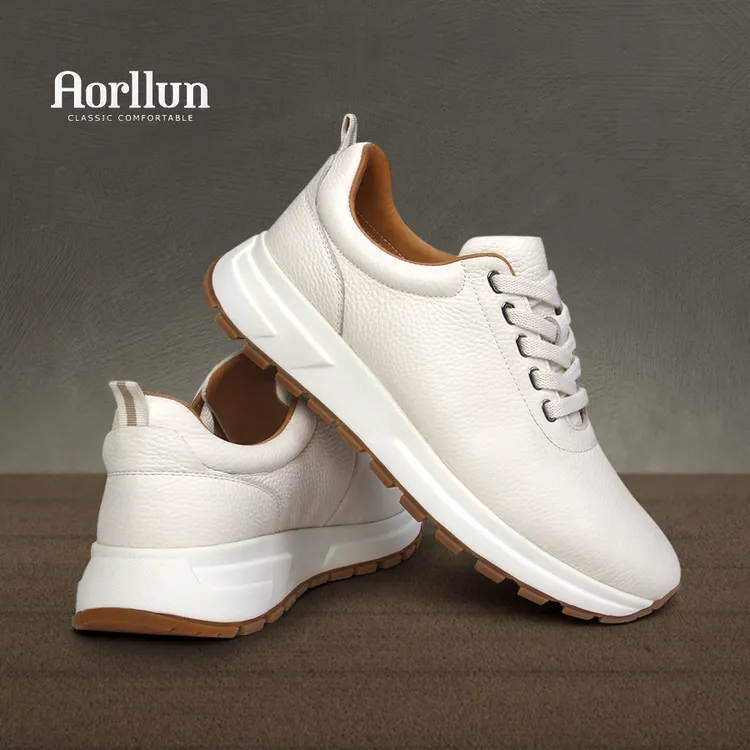 男款小白鞋头层牛皮新款轻便减震真皮软底时尚白色休闲运动鞋百搭