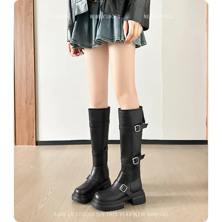 长筒靴女粗腿2025冬美拉德西部牛仔靴大筒围胖mm高筒大码骑士靴子