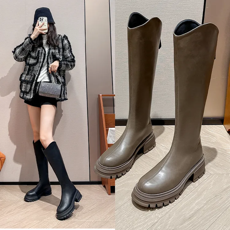 胖mm粗腿长筒靴大筒围高筒靴加宽v口增高骑士靴子女大码长靴秋冬