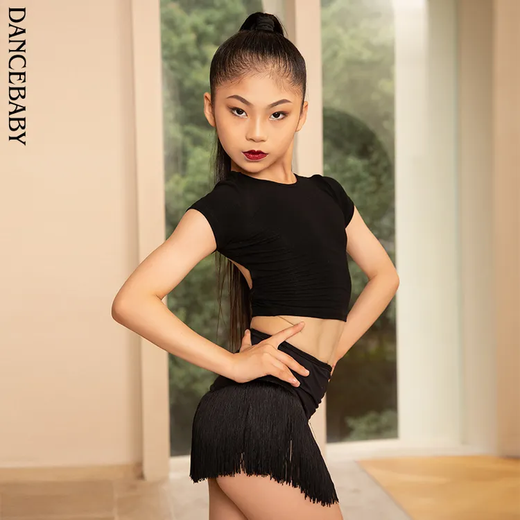 Dancebaby林意涵同款拉丁舞2024新款国标舞儿童露背短上衣DAS609