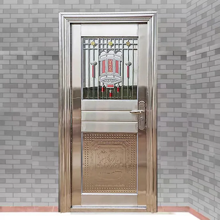 304不锈钢门单包单防盗门大门入户门灯笼花款式不锈钢门玻璃