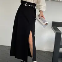 高档半身裙高腰开叉显瘦高端赫本裙子长款夏季百搭H型时尚气质8