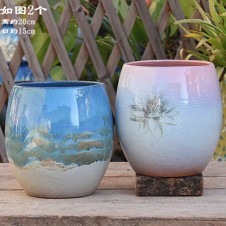 宜兴大口径矮胖多肉植物花盆陶瓷透气群生老桩绿萝月季绿植大花盆