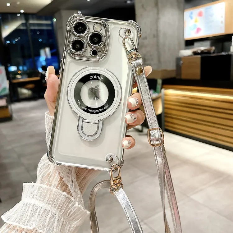 磁吸支架适用苹果15promax手机壳12气囊iPhone14斜挎13防摔16女款