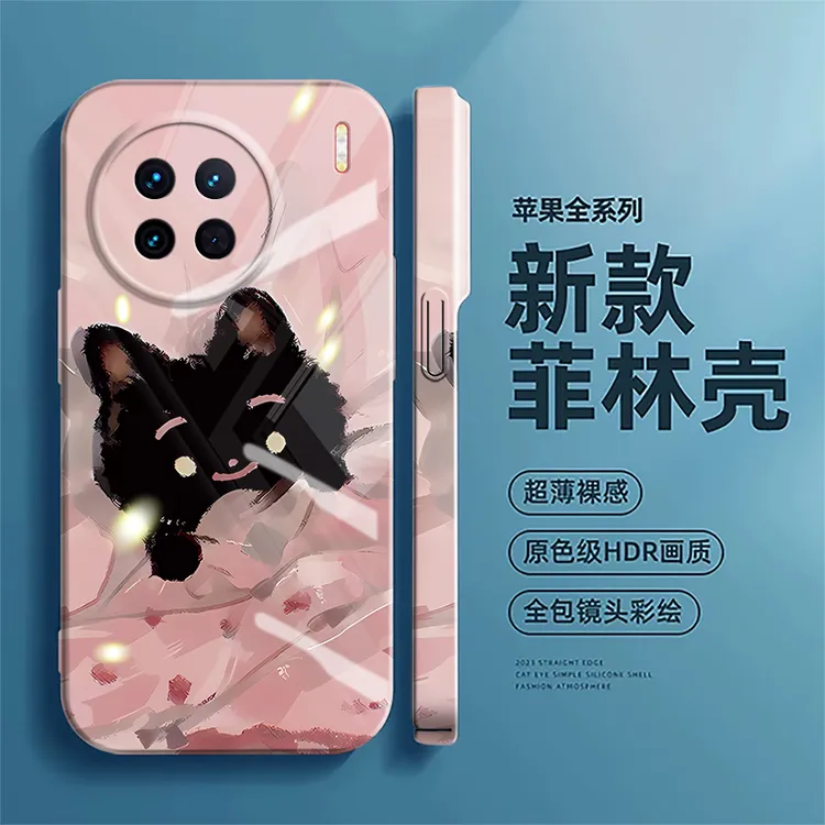 适用VIVOX90手机壳x90pro黑猫新款菲林壳网红潮情侣防摔卡通创意
