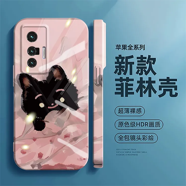 适用VIVOX70手机壳黑猫新款菲林壳网红潮情侣高级感防摔卡通创意
