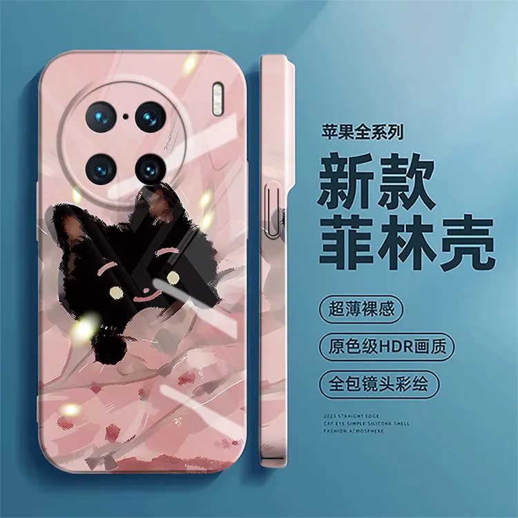 适用VIVOX90Pro+手机壳非林硬壳网红全包防摔个性时尚创意黑猫潮