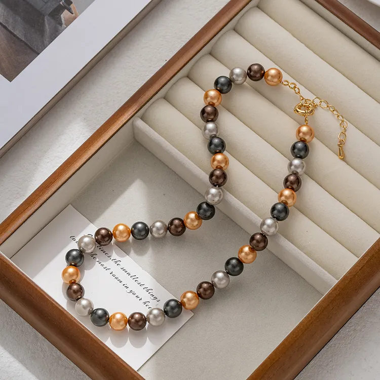 铜合金仿珍珠项链 2025新款施华家珍珠小众糖果色气质锁骨链复古