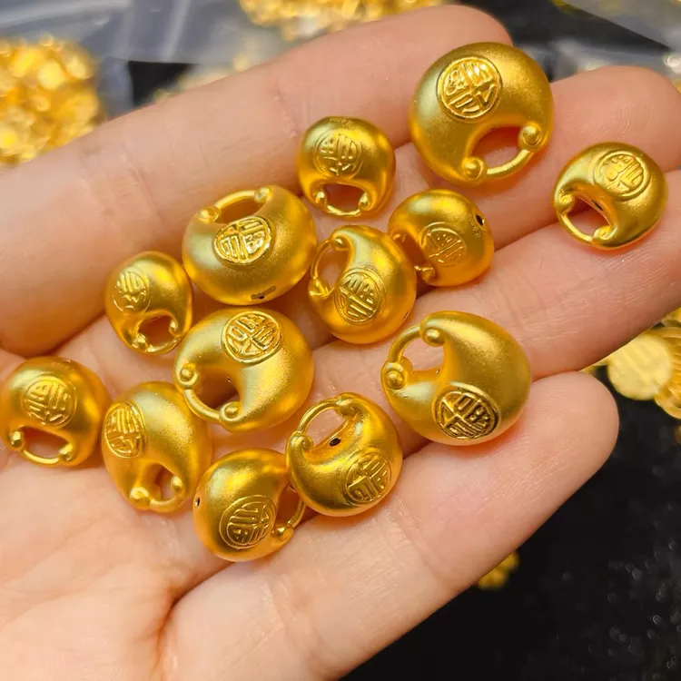 足金小胖福金锁吊坠diy款婴儿长命平安锁项链耳钉七夕送女友礼