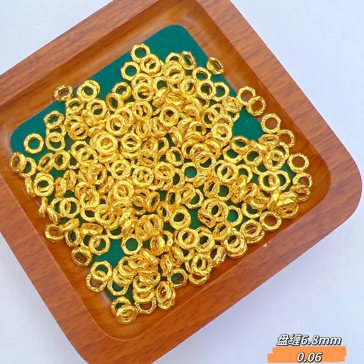 足金盘缠手链古法小金圈隔片手链配件diy腰缠万贯锤纹不掉色金珠