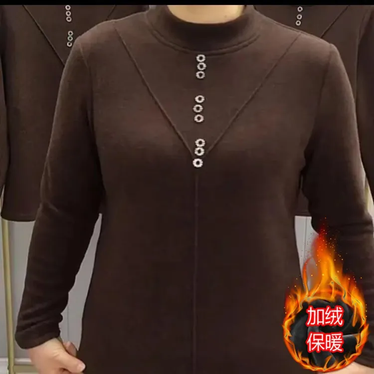 春秋爆款德绒打底衫女中老年妈妈半高领保暖打底衫韩版时尚简约