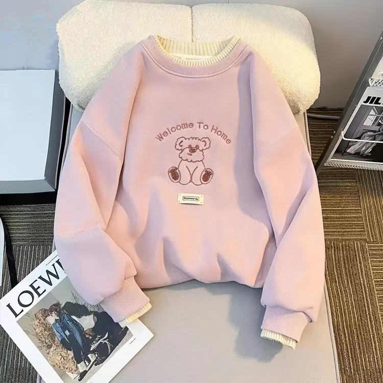 女童卫衣秋冬2025新款假两件刺绣卡通长袖中大童小女孩加绒上衣秋