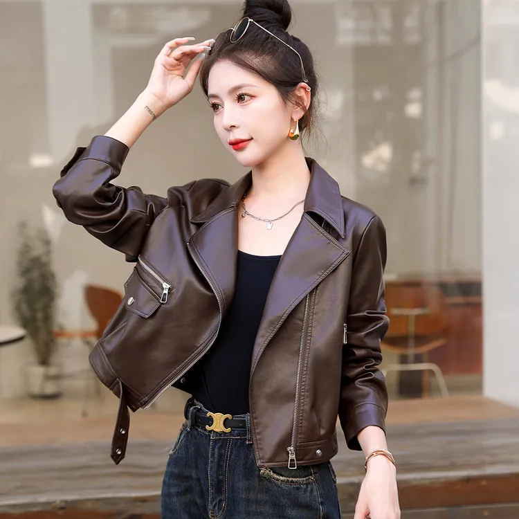 欧尼莲短款皮衣外套女2025春季新款机车小个子美拉德爆款皮夹克