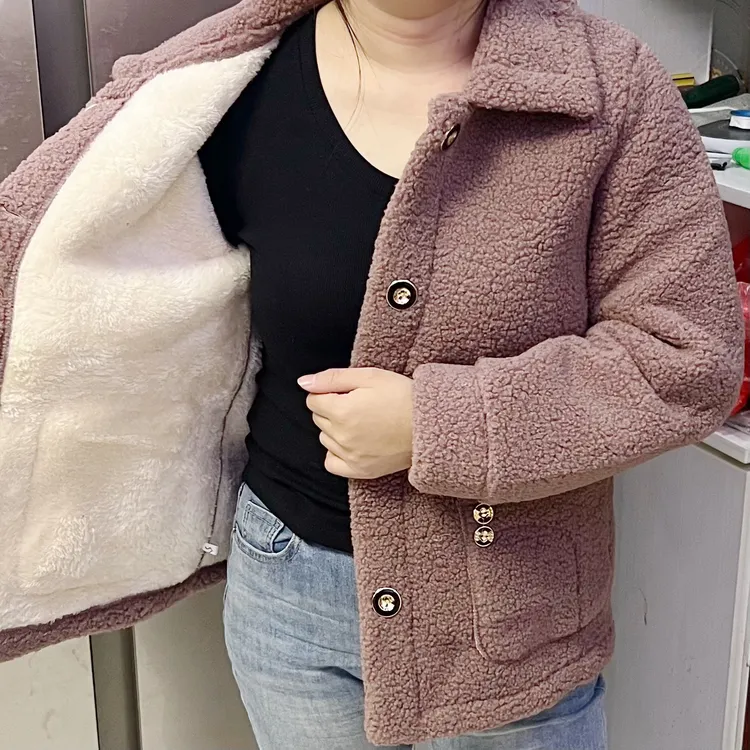 新款加绒加厚双扣羊羔毛皮草妈妈装中长外套仿皮草保暖外套女