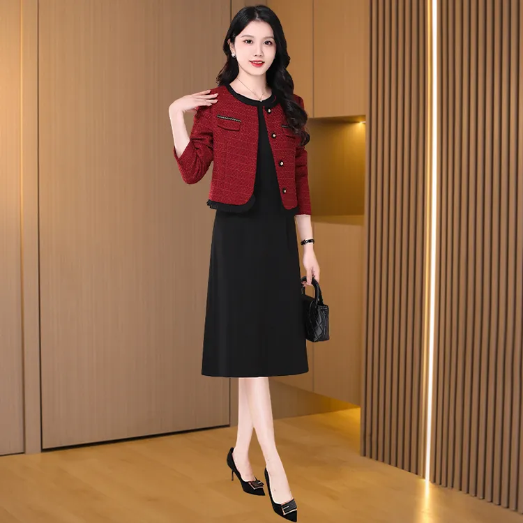 拉夏贝尔小香风套装连衣裙春秋装2025新款高级感喜婆婆婚礼两件套