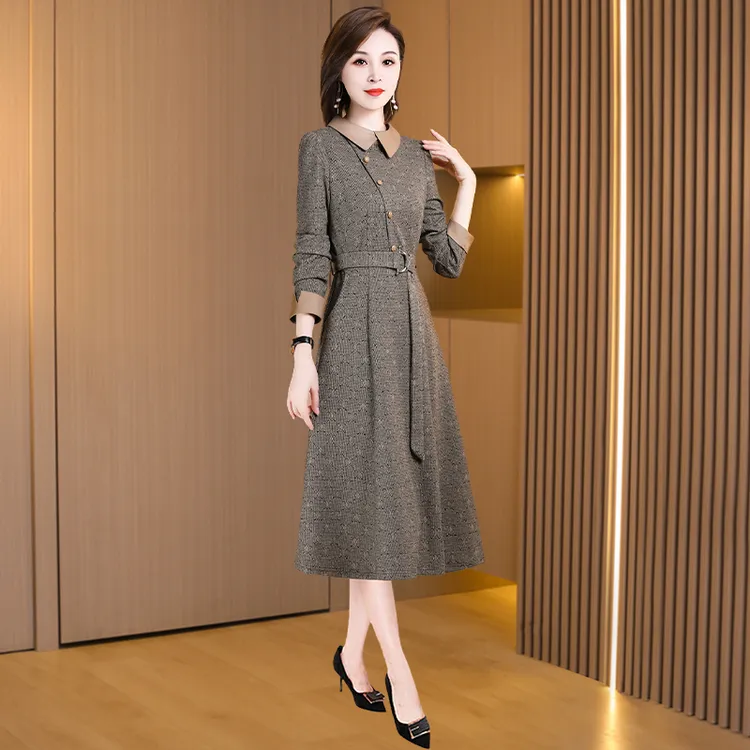 广州十三行长袖气质连衣裙女士2025早秋新款时尚洋气收腰爆款裙子