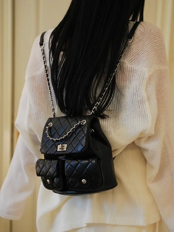 百搭大容量2024新款小香风mini链条手提双肩包菱格多口袋旅行小包