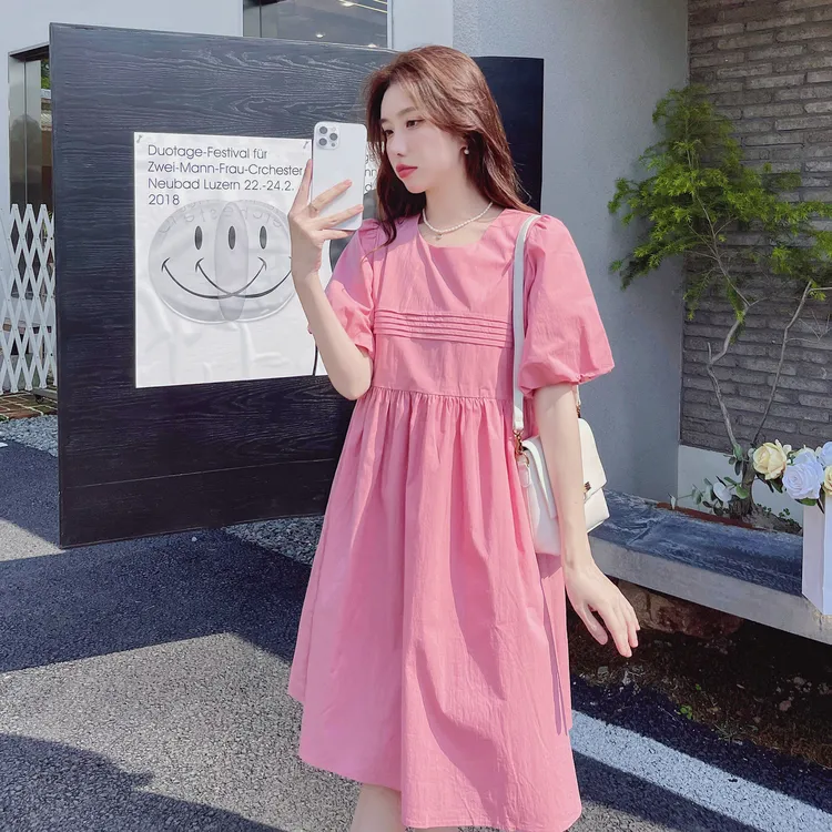 粉色连衣裙女高级感2025夏季新款小个子泡泡袖减龄超仙气质a字裙