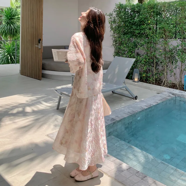 新中式禅意套装女2025秋季新款国风盘扣上衣碎花半身裙甜美两件套