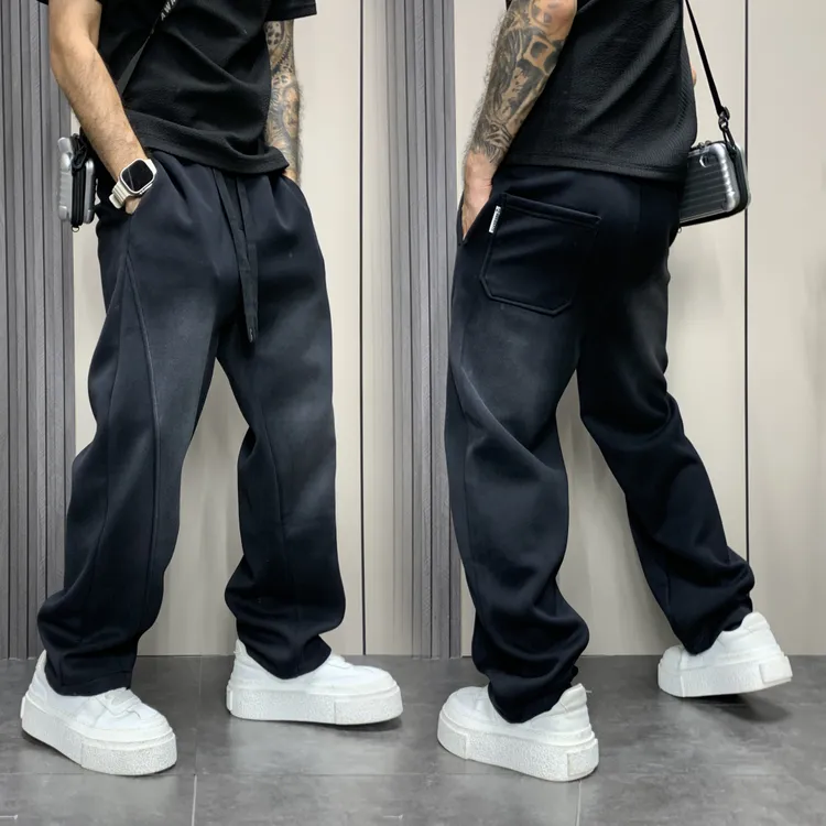 秋冬阔腿高街休闲裤男士大码宽松运动卫裤痞帅直筒弯刀工装裤裤