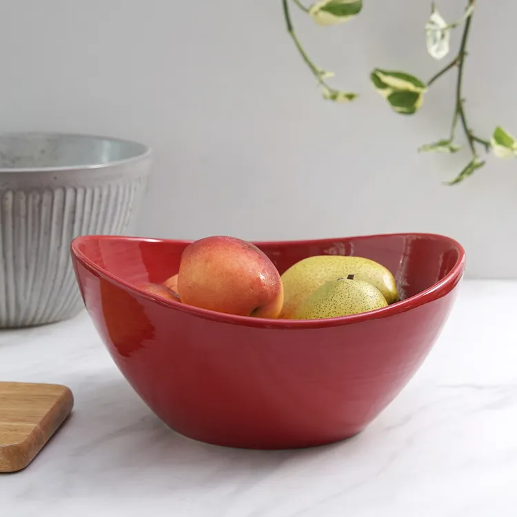 酸奶碗陶瓷甜品碗沙拉碗汤碗创意元宝碗大号个性简约风格红色喜庆