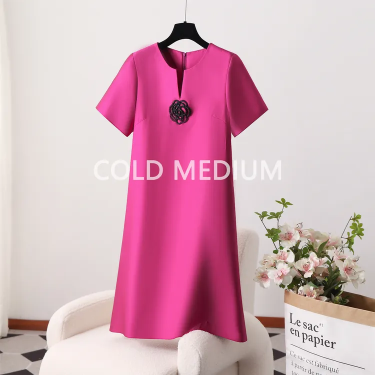 COLD MEDIUM时尚牡丹花手工刺绣连衣裙V领气质裙子女H宽松版 011