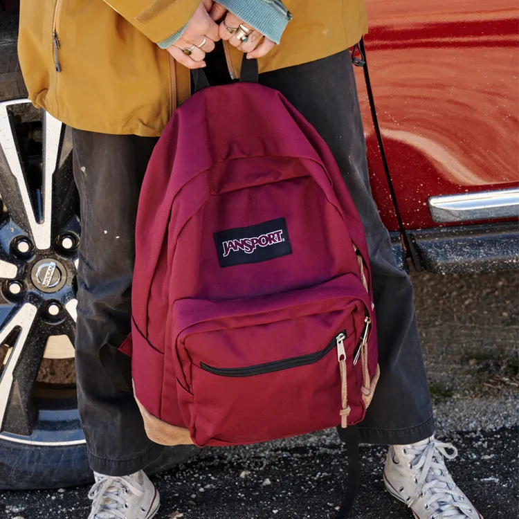 明星同款JanSport双肩背包复古女旅行包男大学生书包皮革时尚休闲