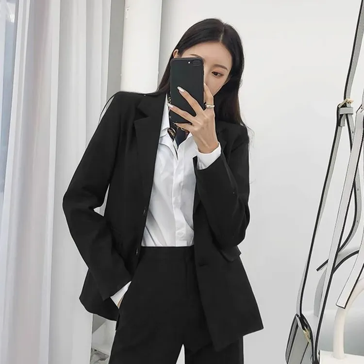 黑色西装套装女秋季新款气质大学生答辩教资面试工作西服职业正装