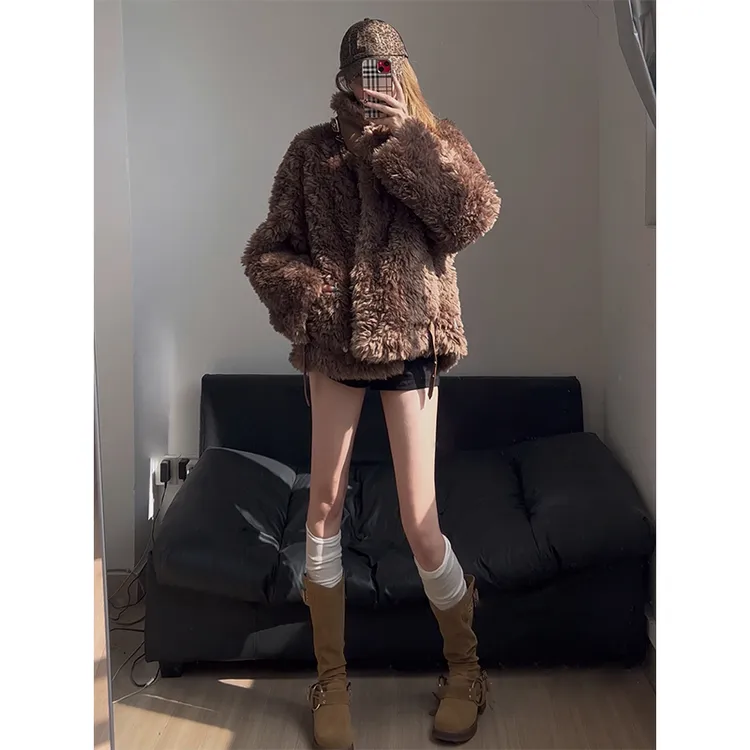 2024冬新款韩式设计感时尚加绒加厚时尚设计感小众小香风立领外套