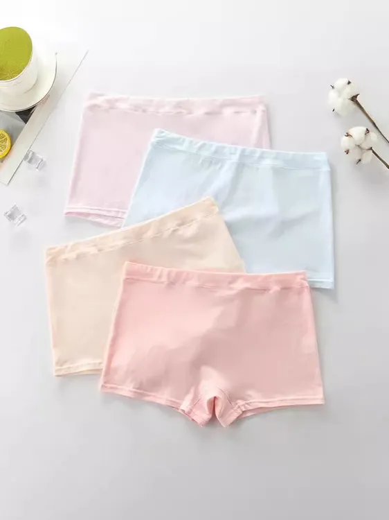 【四条装】女童女孩纯棉全棉内裤抗菌专用儿童平角短裤青春期透气