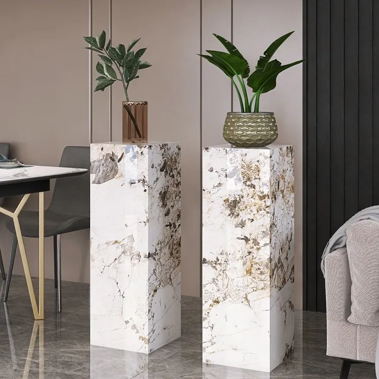 岩板花架子室内家用客厅花盆架底座定制酒店轻奢摆件摆放台置物架