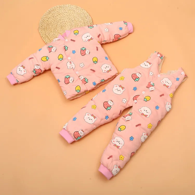 宝宝精梳棉手工棉衣套装秋冬厚款高端针织弹力儿童棉花棉衣棉裤