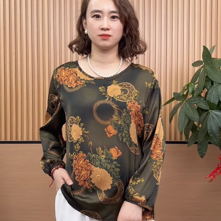【非粉丝拍不了】妈妈装洋气宽松大码中老年女装圆领长袖复古百搭