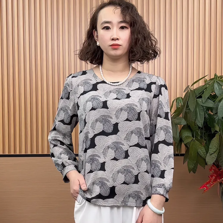 【水墨画】2023新款妈妈装时尚休闲宽松大码显瘦中老年女装圆领长袖