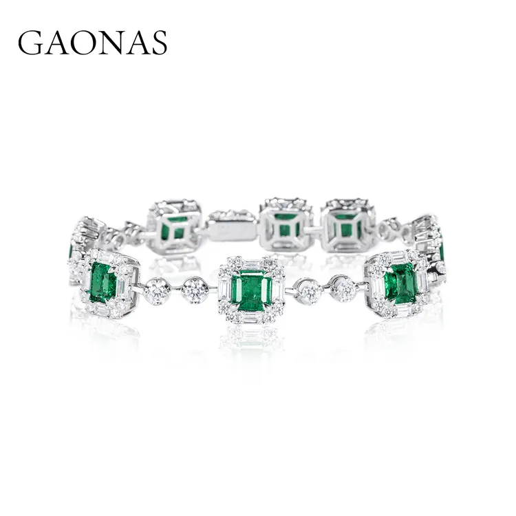 GAONAS 925银合成锆石手链 时尚绿色极简手链  GS42966