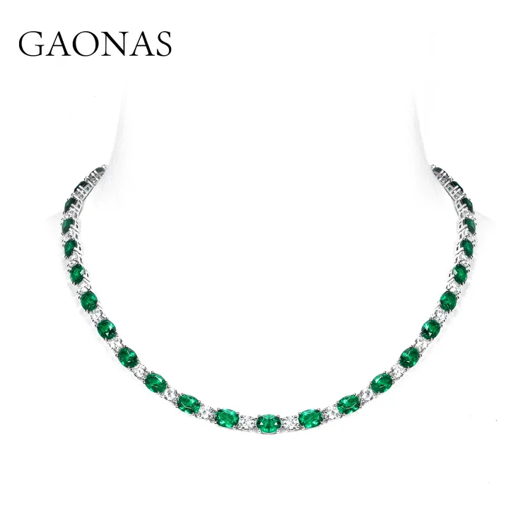GAONAS 坠链均925银合成锆石 芳华经典系列绿颈链GX35600