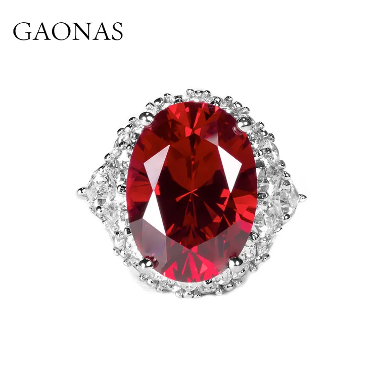 GAONAS 925银合成锆石戒指 时尚红色大克拉戒指 RJ033000