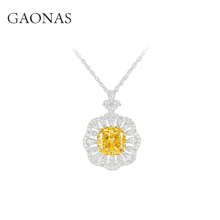 GAONAS 坠链均925银合成锆石 时尚黄花朵项链  YX081750