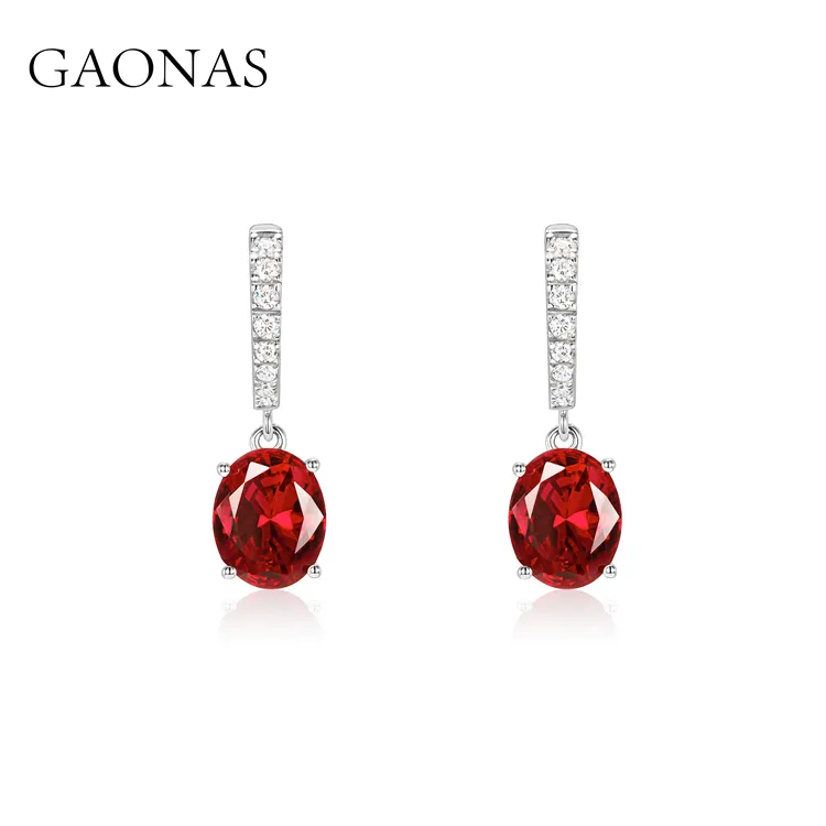 GAONAS 925银合成锆石耳饰 经典优雅百搭红色耳环10207ER