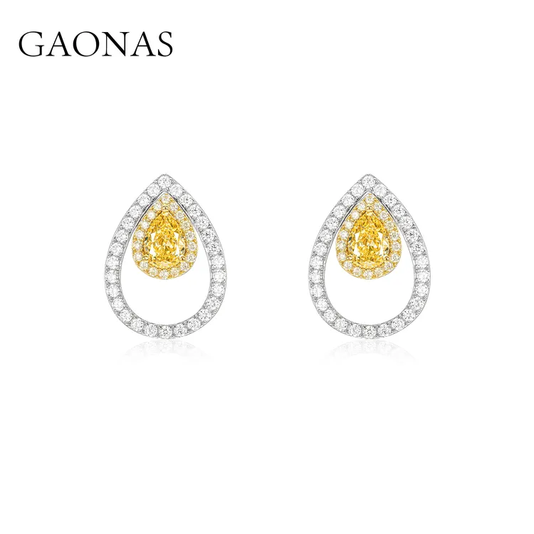 GAONAS 925银合成锆石耳饰 高纳仕 时尚黄水滴环式耳钉 YE076633