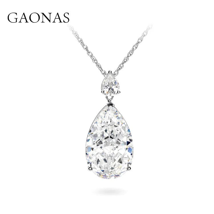 GAONAS 坠链均925银合成锆石 时尚白色大水滴项链 WD02700